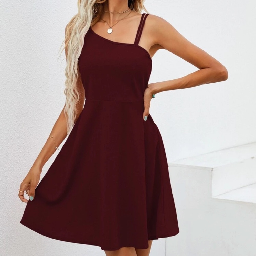 Cold shoulder mini cocktail dress burgundy maroon
